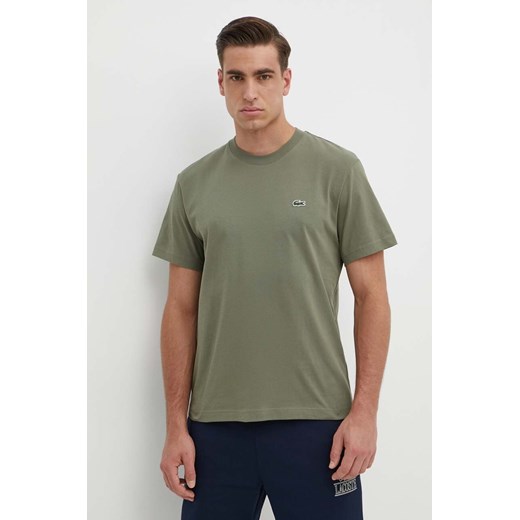 Lacoste t-shirt bawełniany męski kolor zielony gładki ze sklepu ANSWEAR.com w kategorii T-shirty męskie - zdjęcie 171707961