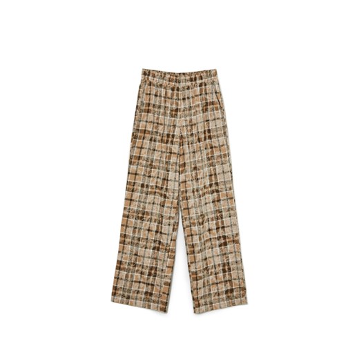 Cropp - Beżowe spodnie w marmurkową kratę - beżowy ze sklepu Cropp w kategorii Spodnie damskie - zdjęcie 171708864