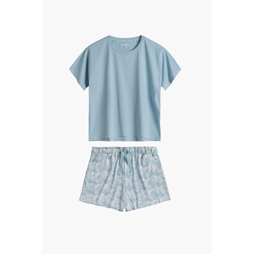 Piżama damska bawełniana - t-shirt i krótkie spodenki w kwiatki - niebieska - Atlantic ze sklepu 5.10.15 w kategorii Piżamy damskie - zdjęcie 171710173