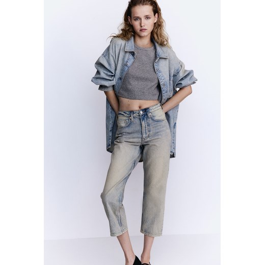 H & M - Straight High Cropped Jeans - Niebieski ze sklepu H&M w kategorii Jeansy damskie - zdjęcie 171713100