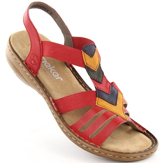 Komfortowe sandały damskie wsuwane z gumkami czerwone Rieker 60804-33 ze sklepu ButyModne.pl w kategorii Sandały damskie - zdjęcie 171713120