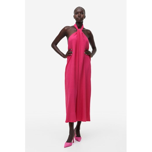 H & M - Długa sukienka z mocowaniem na karku - Różowy H & M L H&M