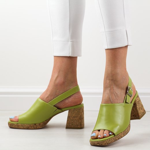 Sandały damskie Sergio Leone na platformie z klamrą zielone eleganckie 