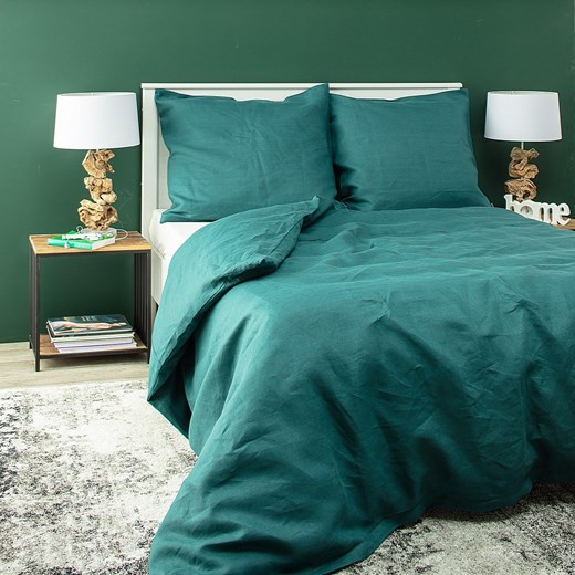 Komplet pościeli lnianej Linen 220x200cm emerald green ze sklepu dekoria.pl w kategorii Pościele - zdjęcie 171756551