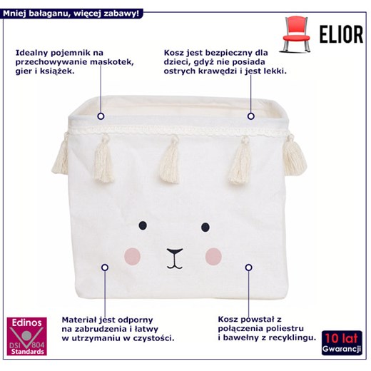 Biały materiałowy kosz na zabawki - Toy 3X Elior One Size Edinos.pl