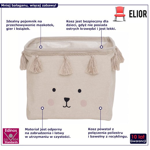 Beżowy kwadratowy pojemnik na maskotki - Toy 3X Elior One Size Edinos.pl