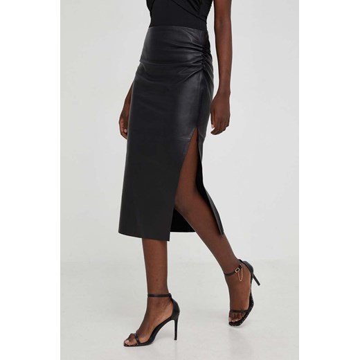 Answear Lab spódnica skórzana kolor czarny midi prosta ze sklepu ANSWEAR.com w kategorii Spódnice - zdjęcie 171831773