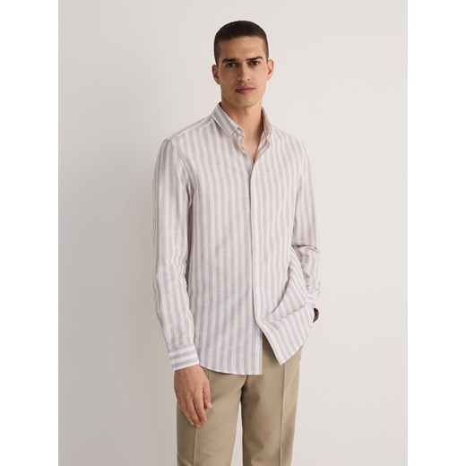 Reserved - Koszula regular fit w paski - beżowy ze sklepu Reserved w kategorii Koszule męskie - zdjęcie 171933944