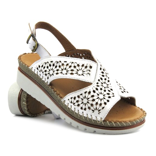 Komfortowe sandały damskie - Manitu 910214-03, białe ze sklepu ulubioneobuwie w kategorii Sandały damskie - zdjęcie 171934143