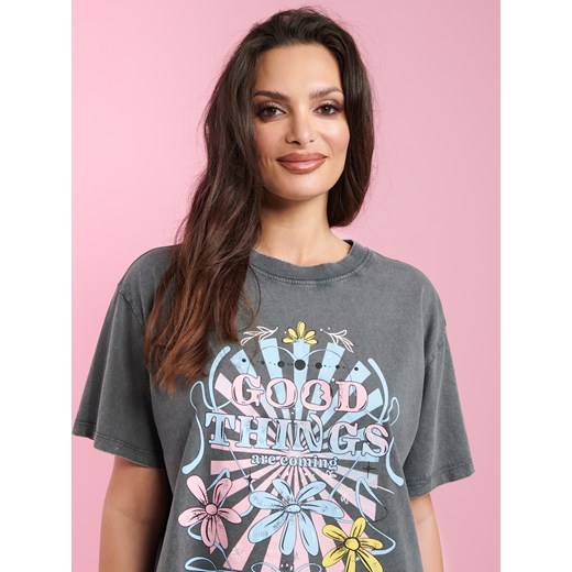 Bluzka damska Sinsay z krótkim rękawem z okrągłym dekoltem z bawełny 