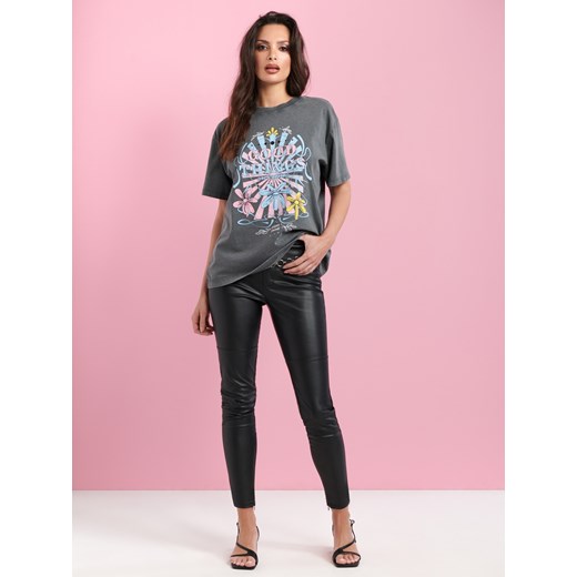 Bluzka damska Sinsay szara młodzieżowa z okrągłym dekoltem z krótkim rękawem z nadrukami 