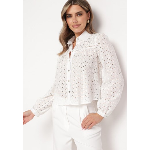 Biała Haftowana Koszula z Bawełny Zapinana na Guziki Xilalila ze sklepu Born2be Odzież w kategorii Koszule damskie - zdjęcie 171941780
