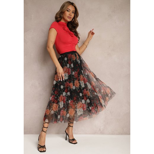 Czarno-Czerwona Kwiecista Spódnica Plisowana High Waist Tareena ze sklepu Renee odzież w kategorii Spódnice - zdjęcie 171943290