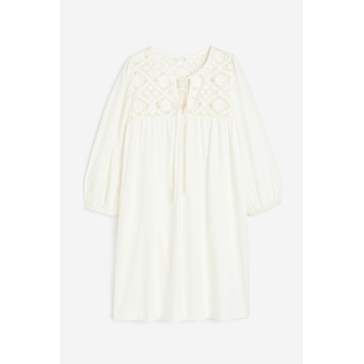 H & M - Dżersejowa sukienka z koronką - Biały H & M L H&M