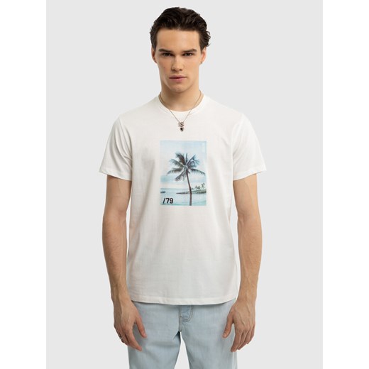 Koszulka męska z nadrukiem biała Shednier 100 ze sklepu Big Star w kategorii T-shirty męskie - zdjęcie 171944693