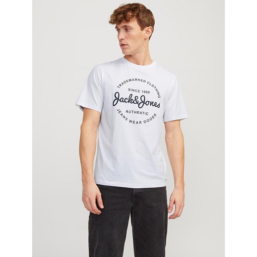 T-shirt męski Jack & Jones biały z krótkimi rękawami z napisem 