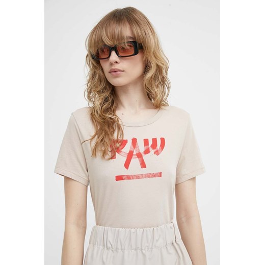 G-Star Raw t-shirt bawełniany damski kolor beżowy ze sklepu ANSWEAR.com w kategorii Bluzki damskie - zdjęcie 171950580