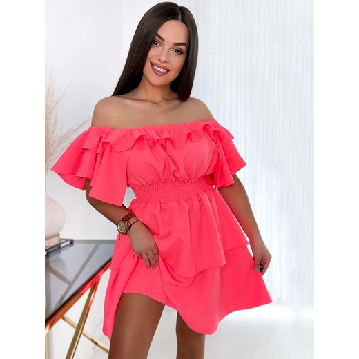 sukienka hiszpanka valentina by mielczarkowski polski produkt - neon róż ze sklepu STYLOWO w kategorii Sukienki - zdjęcie 171950621