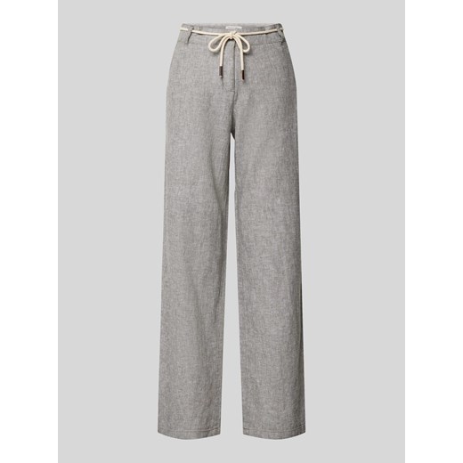 Spodnie lniane z szeroką nogawką i wiązanym paskiem ze sklepu Peek&Cloppenburg  w kategorii Spodnie damskie - zdjęcie 171952421