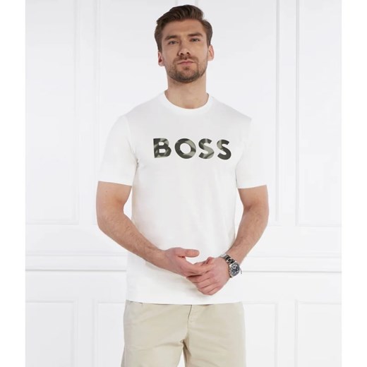 T-shirt męski biały BOSS HUGO z krótkimi rękawami bawełniany 