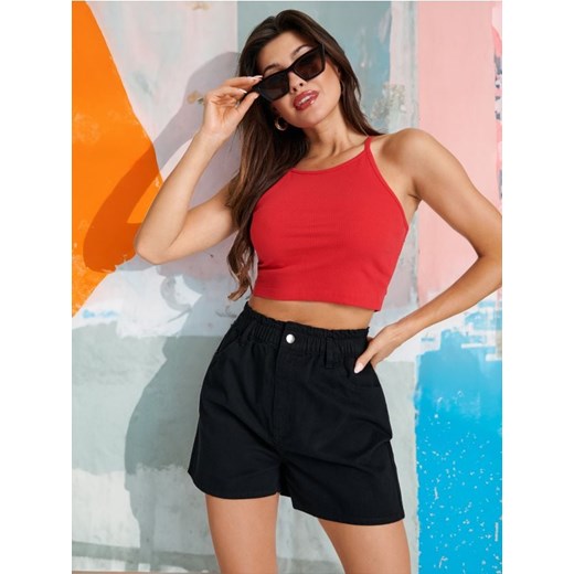 Sinsay - Szorty jeansowe paperbag - czarny Sinsay 42 Sinsay