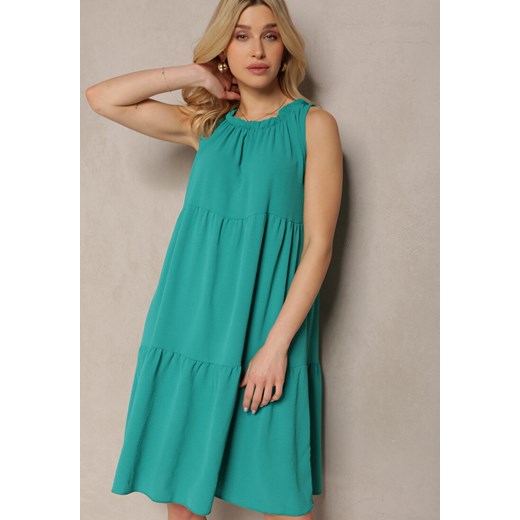 Zielona Sukienka o Rozkloszowanym Kroju z Falbanką bez Rękawów Tariana Renee XL promocja Renee odzież