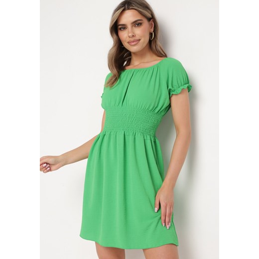 Zielona Rozkloszowana Sukienka Typu Hiszpanka z Gumką w Pasie Tiadella ze sklepu Born2be Odzież w kategorii Sukienki - zdjęcie 171960044