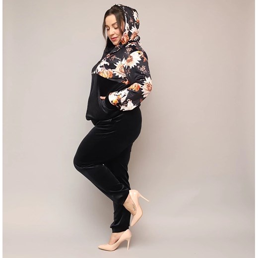 Welurowy komplet damski w kwiaty czarny (8228) Goodlookin.pl 46 goodlookin.pl
