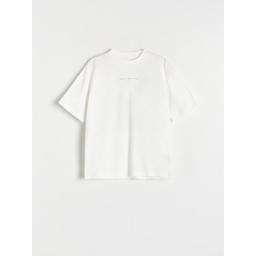 Reserved - T-shirt oversize z nadrukiem - złamana biel Reserved 170 (13-14 lat) Reserved