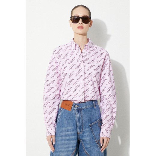 Kenzo koszula bawełniana Printed Slim Fit Shirt damska kolor różowy regular z kołnierzykiem klasycznym FE52CH0879D2.30 ze sklepu PRM w kategorii Koszule damskie - zdjęcie 171962321