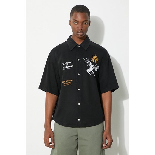 Represent koszula Icarus Ss Shirt męska kolor czarny relaxed z kołnierzykiem klasycznym MLM228.01 ze sklepu PRM w kategorii Koszule męskie - zdjęcie 171962323
