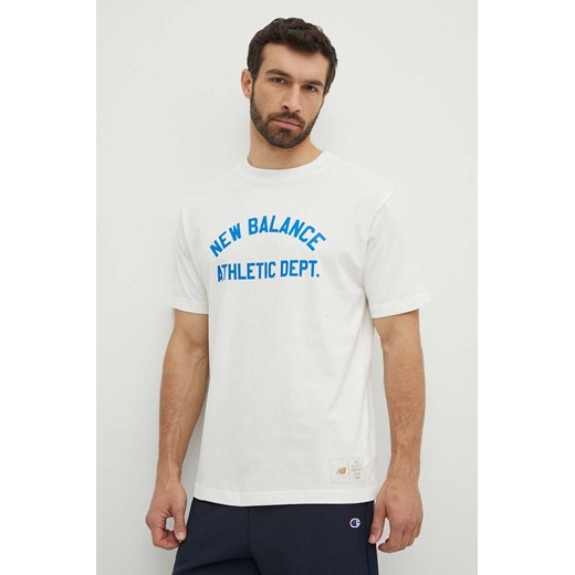 New Balance t-shirt bawełniany męski kolor beżowy z nadrukiem MT41514SST ze sklepu PRM w kategorii T-shirty męskie - zdjęcie 171962862