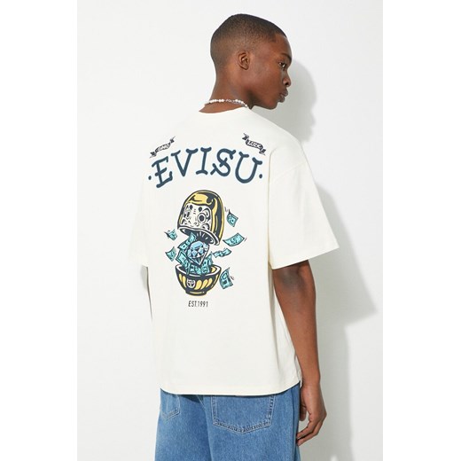 Evisu t-shirt bawełniany Diamond/Daruma Printed męski kolor beżowy z nadrukiem 2ESHTM4TS1074 ze sklepu PRM w kategorii T-shirty męskie - zdjęcie 171962900