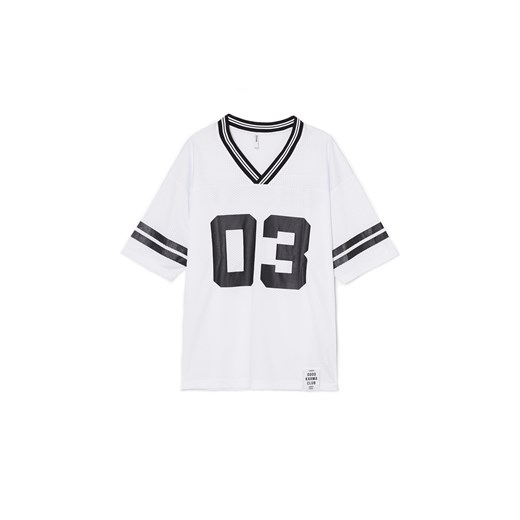 Cropp - Biały t-shirt z czarnymi elementami - biały ze sklepu Cropp w kategorii Bluzki damskie - zdjęcie 171963733