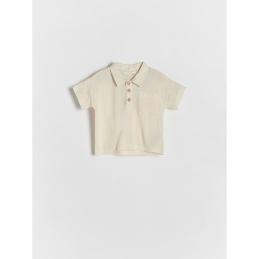 Reserved - T-shirt polo z lnem - złamana biel ze sklepu Reserved w kategorii Koszulki niemowlęce - zdjęcie 171964111