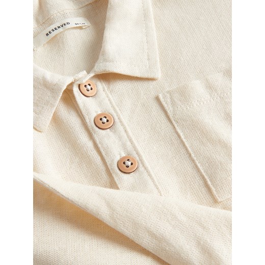 Reserved - T-shirt polo z lnem - złamana biel Reserved 68 (3-6 m.) Reserved