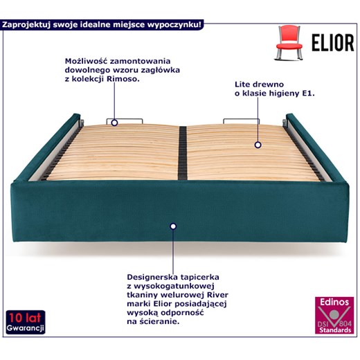 Ciemnozielony korpus łóżka tapicerowanego welurem - Rimoso Elior One Size Edinos.pl