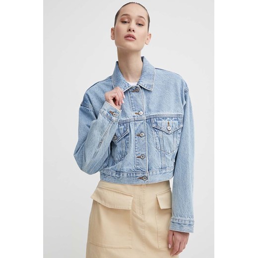 Abercrombie &amp; Fitch kurtka jeansowa damska kolor niebieski przejściowa oversize ze sklepu ANSWEAR.com w kategorii Kurtki damskie - zdjęcie 171981342