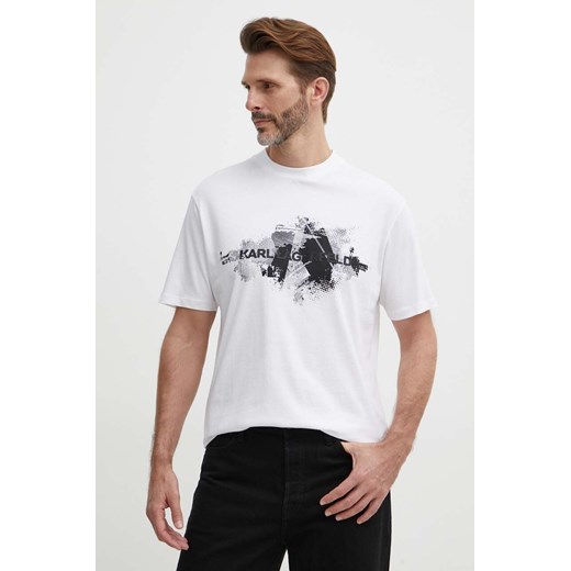 Karl Lagerfeld t-shirt bawełniany męski kolor biały z nadrukiem 542224.755148 ze sklepu ANSWEAR.com w kategorii T-shirty męskie - zdjęcie 171981821
