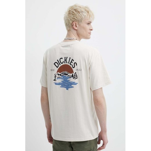Dickies t-shirt bawełniany BEACH TEE SS męski kolor beżowy z nadrukiem DK0A4YRD ze sklepu ANSWEAR.com w kategorii T-shirty męskie - zdjęcie 171981841
