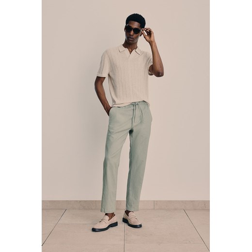 H & M - Spodnie z domieszką lnu Regular Fit - Zielony ze sklepu H&M w kategorii Spodnie męskie - zdjęcie 171983290