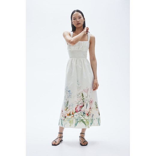 H & M - Sukienka z domieszką lnu i nadrukiem - Biały ze sklepu H&M w kategorii Sukienki - zdjęcie 171983303