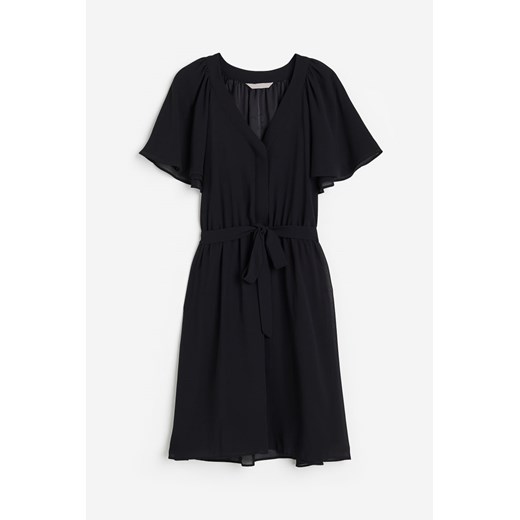H & M - Szyfonowa sukienka z dekoltem w serek - Czarny H & M XS H&M