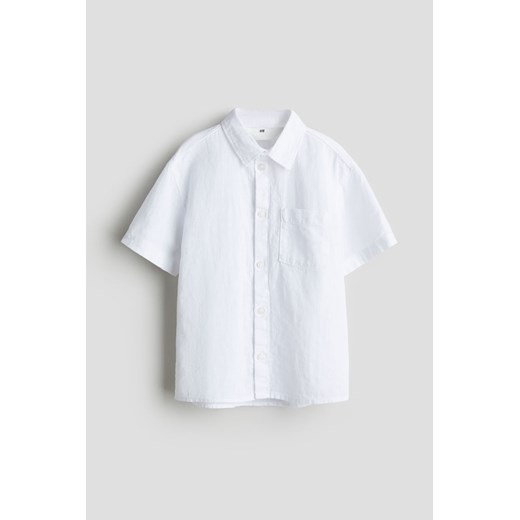 H & M - Koszula z domieszką lnu - Biały H & M 134 (8-9Y) H&M