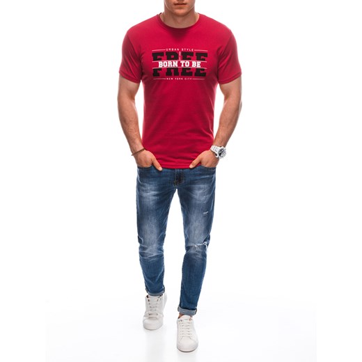 T-shirt męski z nadrukiem 1924S - czerwony Edoti XL Edoti