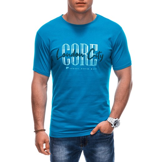 T-shirt męski z nadrukiem 1922S - niebieski ze sklepu Edoti w kategorii T-shirty męskie - zdjęcie 171983853