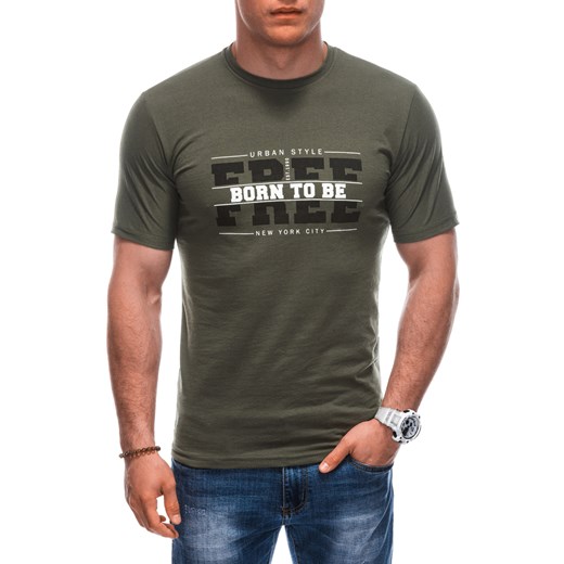 T-shirt męski z nadrukiem 1924S - khaki ze sklepu Edoti w kategorii T-shirty męskie - zdjęcie 171983861