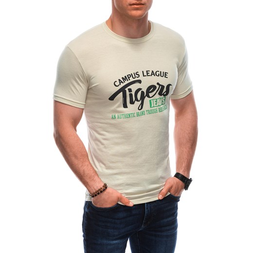 T-shirt męski z nadrukiem 1923S - beżowy ze sklepu Edoti w kategorii T-shirty męskie - zdjęcie 171983884