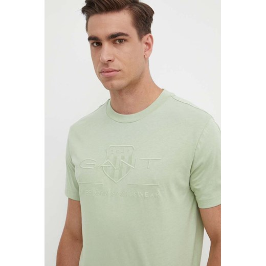 Gant t-shirt bawełniany kolor zielony z aplikacją ze sklepu ANSWEAR.com w kategorii T-shirty męskie - zdjęcie 171987764