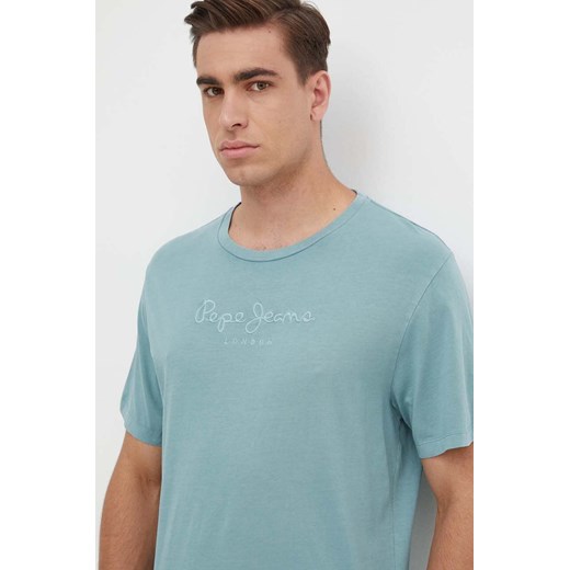 Pepe Jeans t-shirt bawełniany męski kolor niebieski z aplikacją ze sklepu ANSWEAR.com w kategorii T-shirty męskie - zdjęcie 171987964